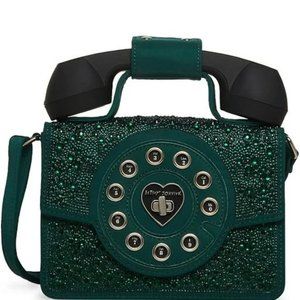 Betsey Johnson Kitsch Party Line Green Rhinestone Phone Crossbody Bag